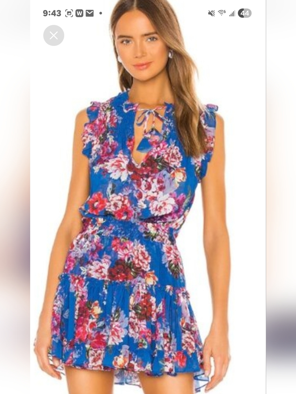Royal Blue Floral Smocked Dress  with Ruffle Trim